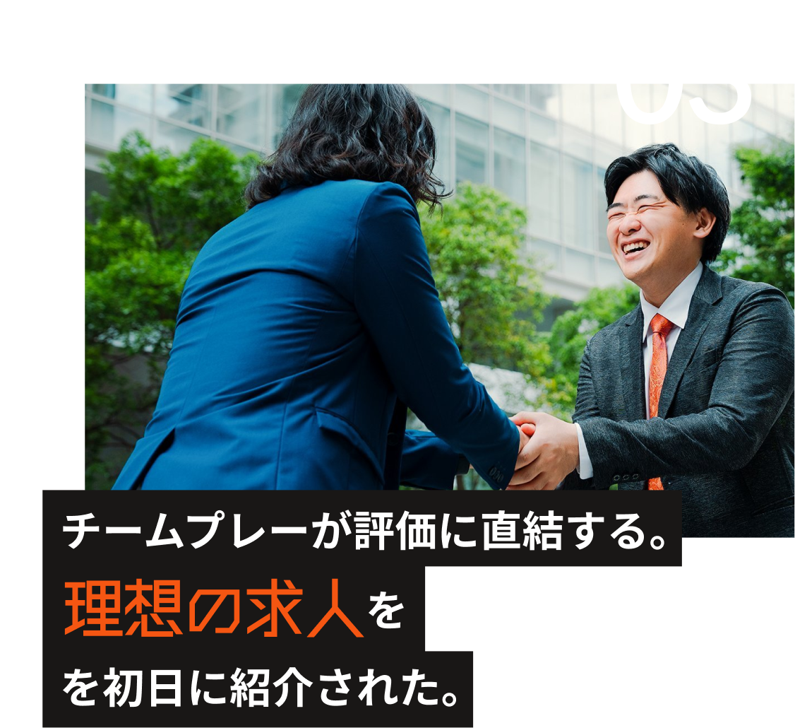 チームプレーが評価に直結する。理想の求人を初日に紹介された。